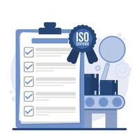 Quality control concept illustration of a clipboard with a checklist and a magnifying glass vector