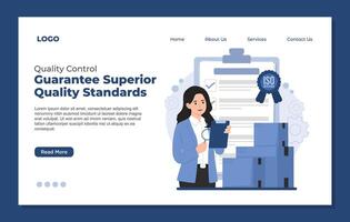 Quality control concept management, consulting, team work. Landing page template. vector