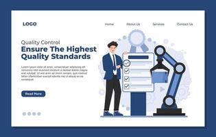 landing page template of engineering and artificial intelligence. Quality control concept vector