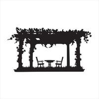 Silhouette of a gazebo with a thatched roof. vector
