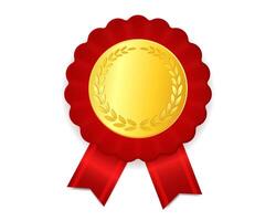realistic gold medal with red ribbon and empty space vector