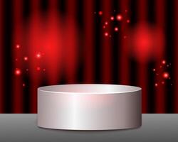 light luxury round podium on the background of red curtains with lights and glow vector