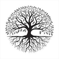 Black and White Silhouette of a Tree with Roots vector