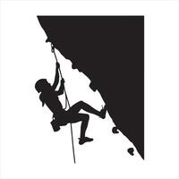 Silhouette of a person rock climbing on a cliff vector