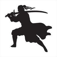 Silhouette of a warrior a sword in action. vector