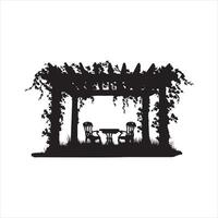 Silhouette gazebo with a thatched roof. vector