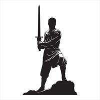Silhouette of a warrior with a sword in action. vector
