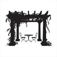 Silhouette of a gazebo with thatched roof. vector