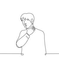 man clutching his throat - one line art . concept sore throat, choking, asthma attack, breathing problems, stuck in throat vector