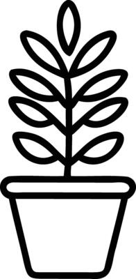 Minimalistic Black White Outline Drawing of a Potted Plant with Leaves for Botanical Illustrations and Modern Art