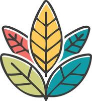 Colorful abstract illustration of stylized leaves with bold outlines in a modern minimal art vector