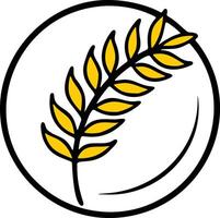 Golden wheat emblem in minimal circular outline hand-drawn agriculture icon vector