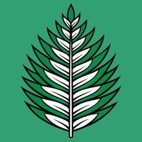 Symmetrical fern leaf botanical illustration in green and white with bold outlines and modern artistic vector