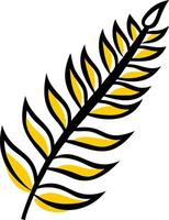 Minimal botanical fern leaf illustration in black and yellow with bold outlines and modern artistic vector