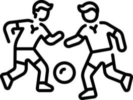 Two friends playing soccer, linear style icon vector