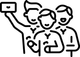 A group of friends taking selfie, line style icon vector