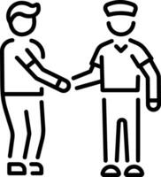 Two characters doing handshake, line style icon vector