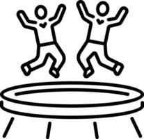 Two friends enjoying a trampoline jump, linear style icon vector