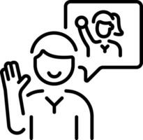 A linear style icon showing friends chat vector