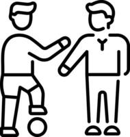 Two friends playing football together, line style icon vector