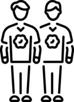 Two friend wearing matching shirts, linear style icon vector