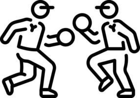 Two character playing dodgeball, linear icon vector