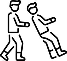 Two friends playing a trust fall game, line icon vector