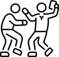 Two friends doing vlogging on a mobile, line style icon vector