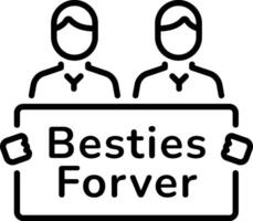 Two characters holding besties forever chart, line icon vector