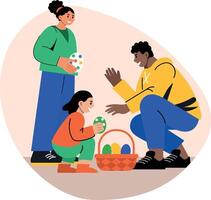Some characters hiding eggs on easter, flat illustration vector