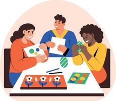 A flat style illustration showing an easter family doing some fun vector