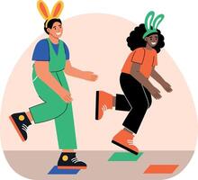 Two character playing hop game, flat style illustration vector