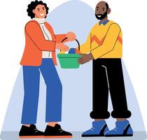 A character giving hamper to his friend, flat illustration vector