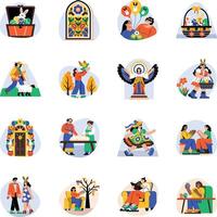 Set of Flat Style Easter Celebration Illustrations vector
