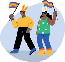Two easters characters waving flags, flat style illustration vector