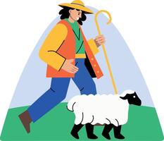A flat style illustration of a lamb shepherd vector