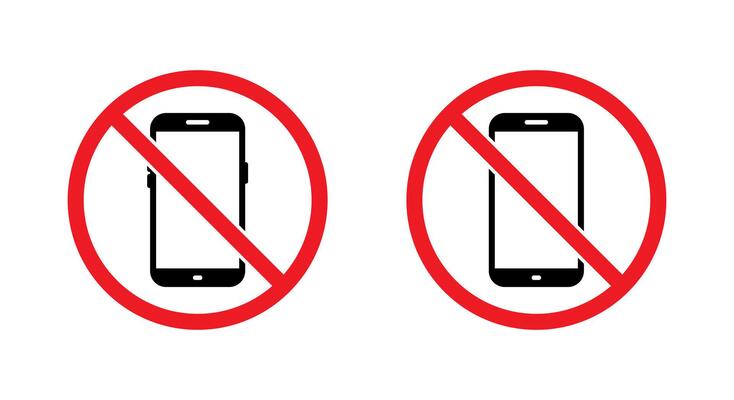 No mobile phone area, cellphone forbidden icon. Smartphone prohibition sign symbol