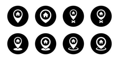 House location icon set collection on black circle. Map pointer with home, address sign symbol vector