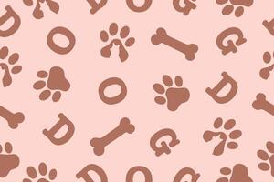 Seamless pattern. Dog word background and paw print. Seamless pattern in mocha mousse color. vector