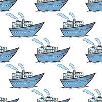 Seamless pattern with hand drawn cruise ship in hand drawn sketch vintage style vector