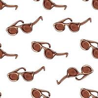 Seamless pattern with colored hand drawn summer sunglasses in brown tones in vintage style vector