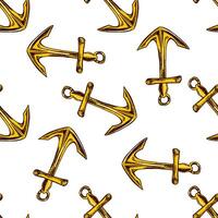 Seamless pattern with yellow anchors in hand drawn sketch vintage style vector