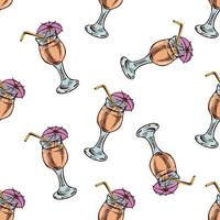 Seamless pattern with colored hand drawn summer cocktails in glasses with straws and umbrellas in vintage style vector