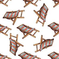 Seamless pattern with colorful beach deck chairs in hand drawn sketch vintage style vector