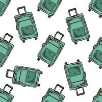 Seamless pattern with travel suitcases in hand drawn sketch vintage style vector