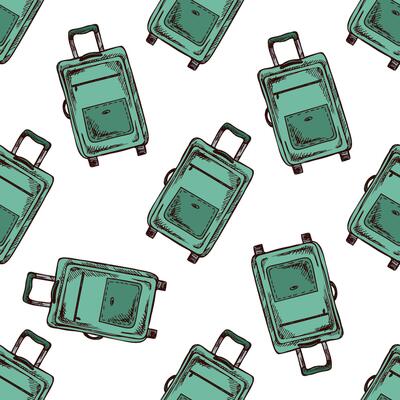 Seamless pattern with travel suitcases in hand drawn sketch vintage style