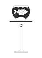 Dead fish floating in round fishbowl placed on table stand 2D line object. Aquarium pet neglect, loss. Tragedy goldfish fishtank isolated clipart ink outline item. Monochrome spot illustration vector
