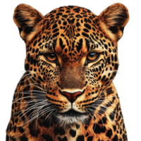 Majestic leopard portrait with fierce expression and detailed fur texture for wildlife graphy themes png