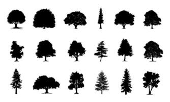 collection isolated tree Symbol silhouette style on white background. Hand drawn isolated illustrations. vector