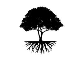 Black Trees and root with black leaves. vector